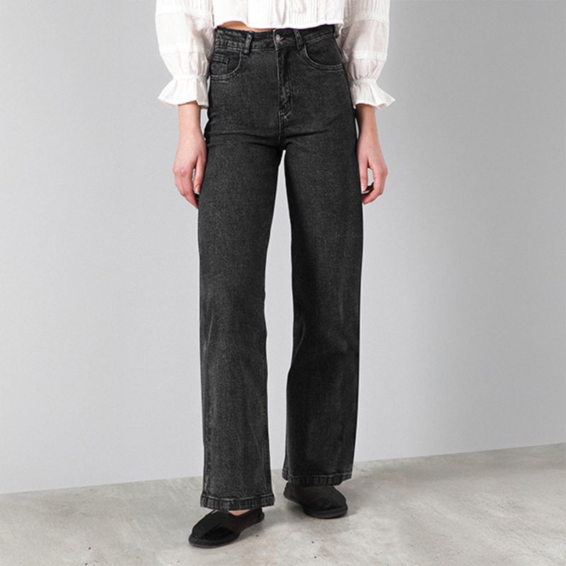 RAINDOOR - Pantalón Estrellas Bolsillos Negro Straight Mujer Raindoor