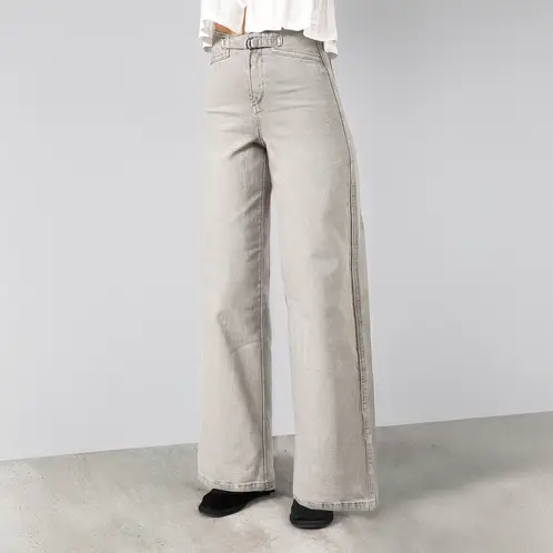RAINDOOR - Pantalón Pretina Ajustada Gris Straight Slim Mujer