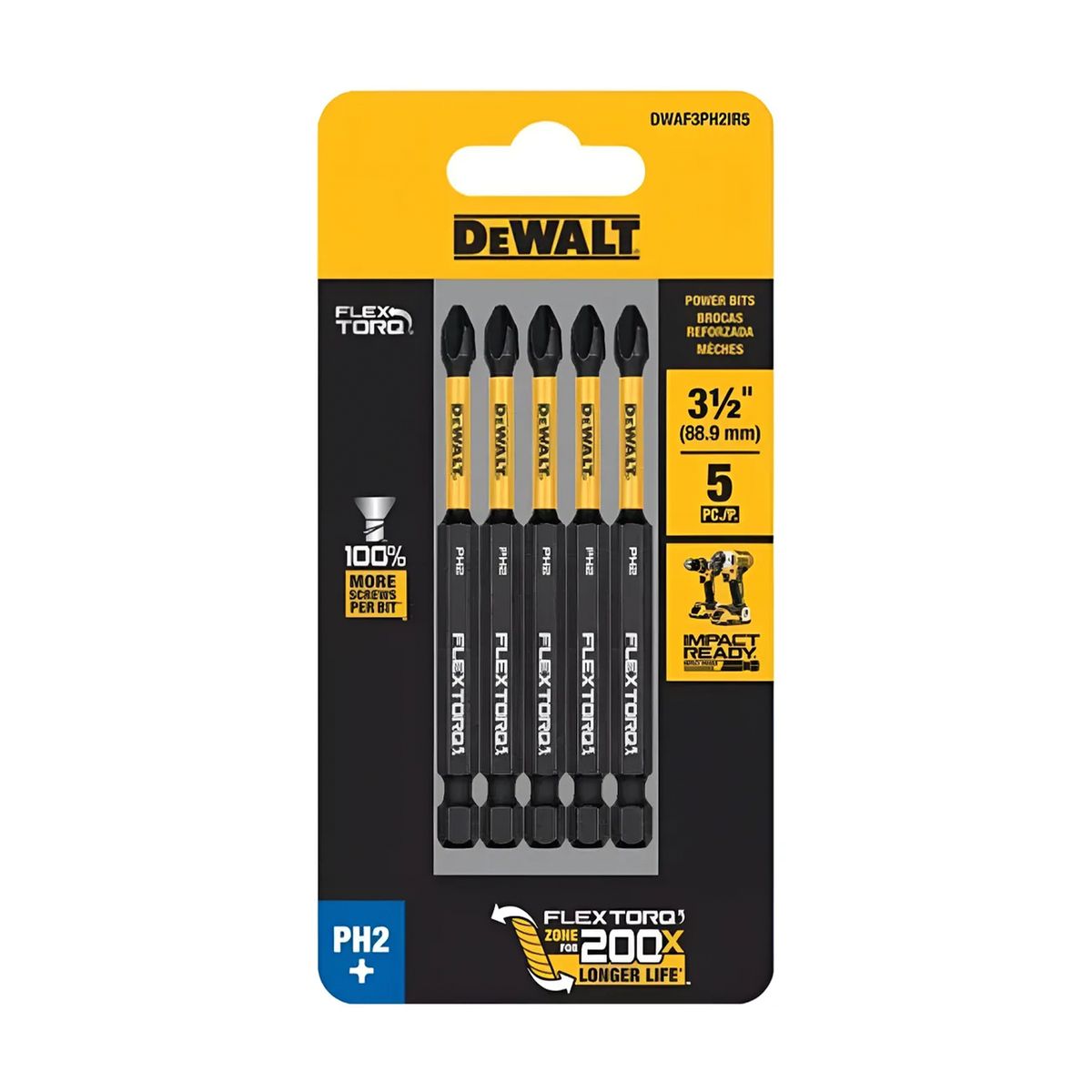 DEWALT - Set 5 Puntas de Impacto Dewalt Flextorq Ph2 X 3.1/2 DWAF3PH2IR5