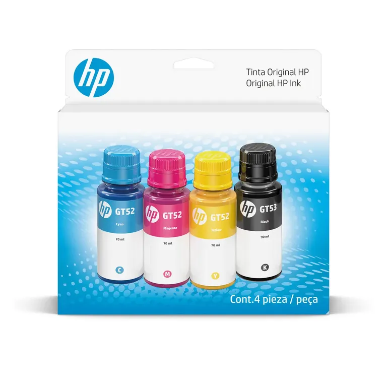 Pack de 4 tinta HP GT53/GT52 Original Negro, Cyan, Magenta, Amarillo