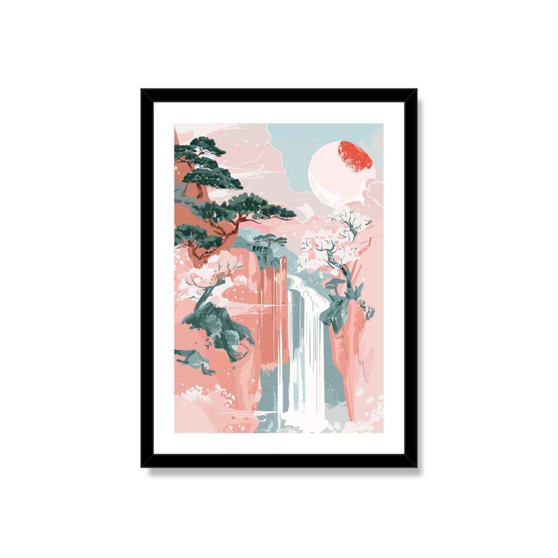 ALCUADRADO - Cuadro Individual Cascada cálida en Japón Negro 50x40cm