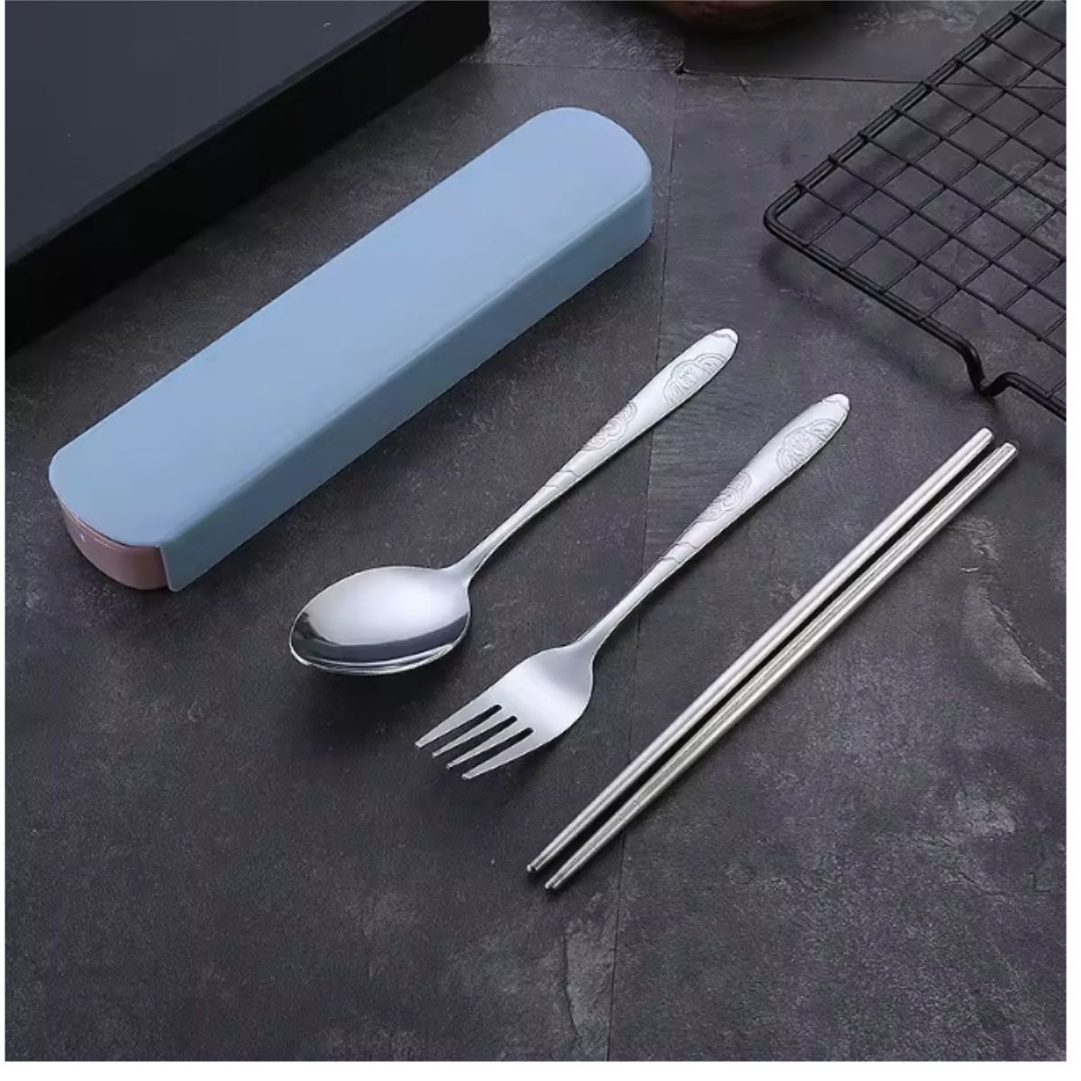 GENERICO - SET VAJILLA PORTATIL ACERO INOXIDABLE