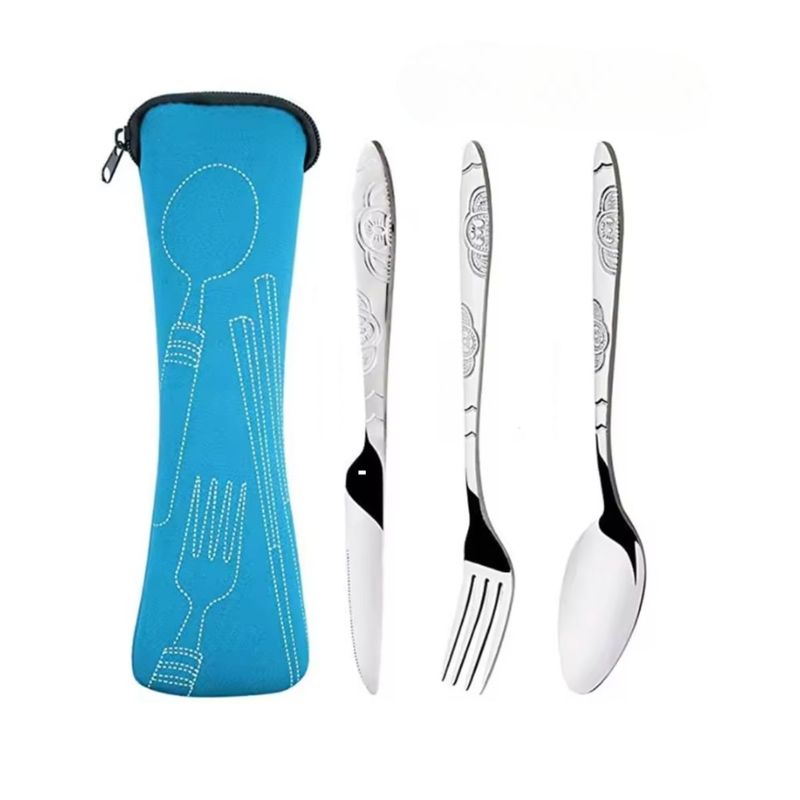 GENERICO - SET VAJILLA PORTATIL ACERO INOXIDABLE + ESTUCHE