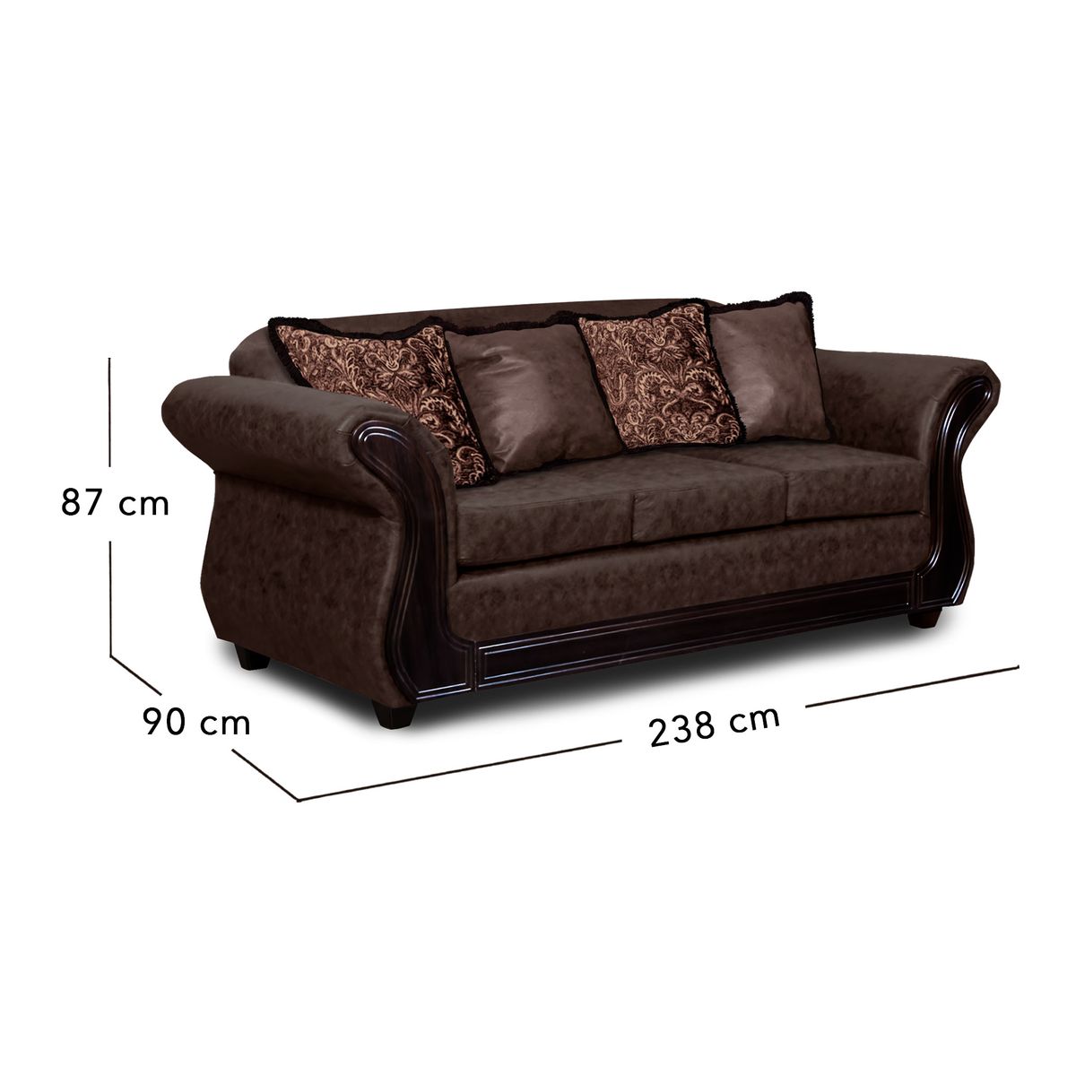 ADONIS LEUDH - Sofá 3 Personas Palermo Envejecido Extra Grande Café Oscuro Con Pelitos