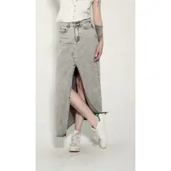 MOMCHIC - Falda larga evase gris