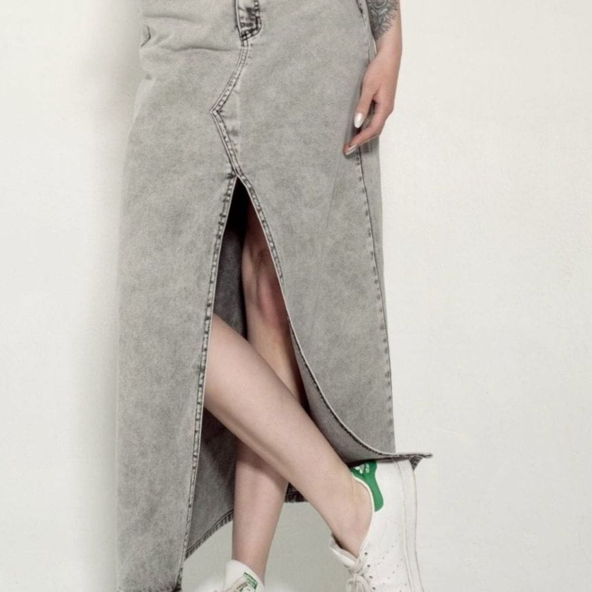 MOMCHIC - Falda Evase Larga Gris