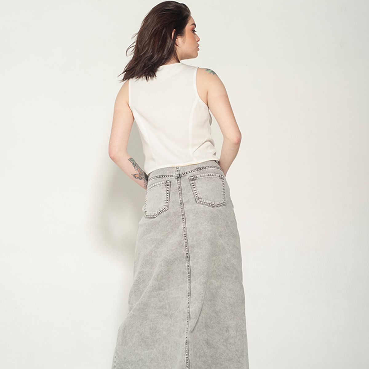 MOMCHIC - Falda Evase Larga Gris