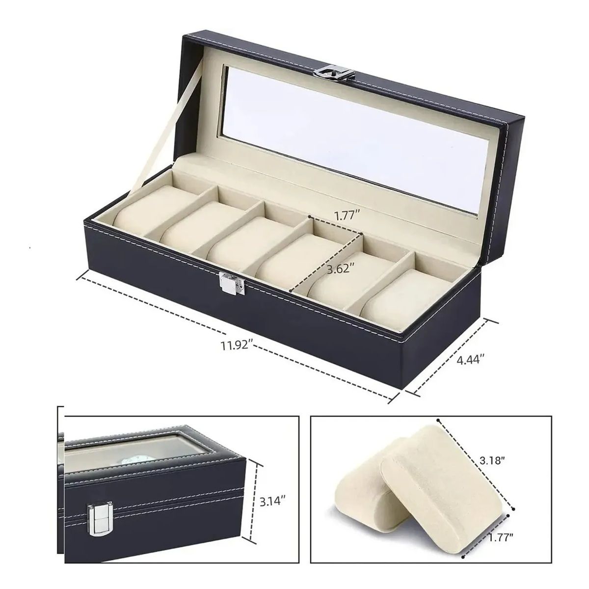 GENERICO - Organizador Estuche Caja 6 Relojes Exhibidor Elegante Joyas