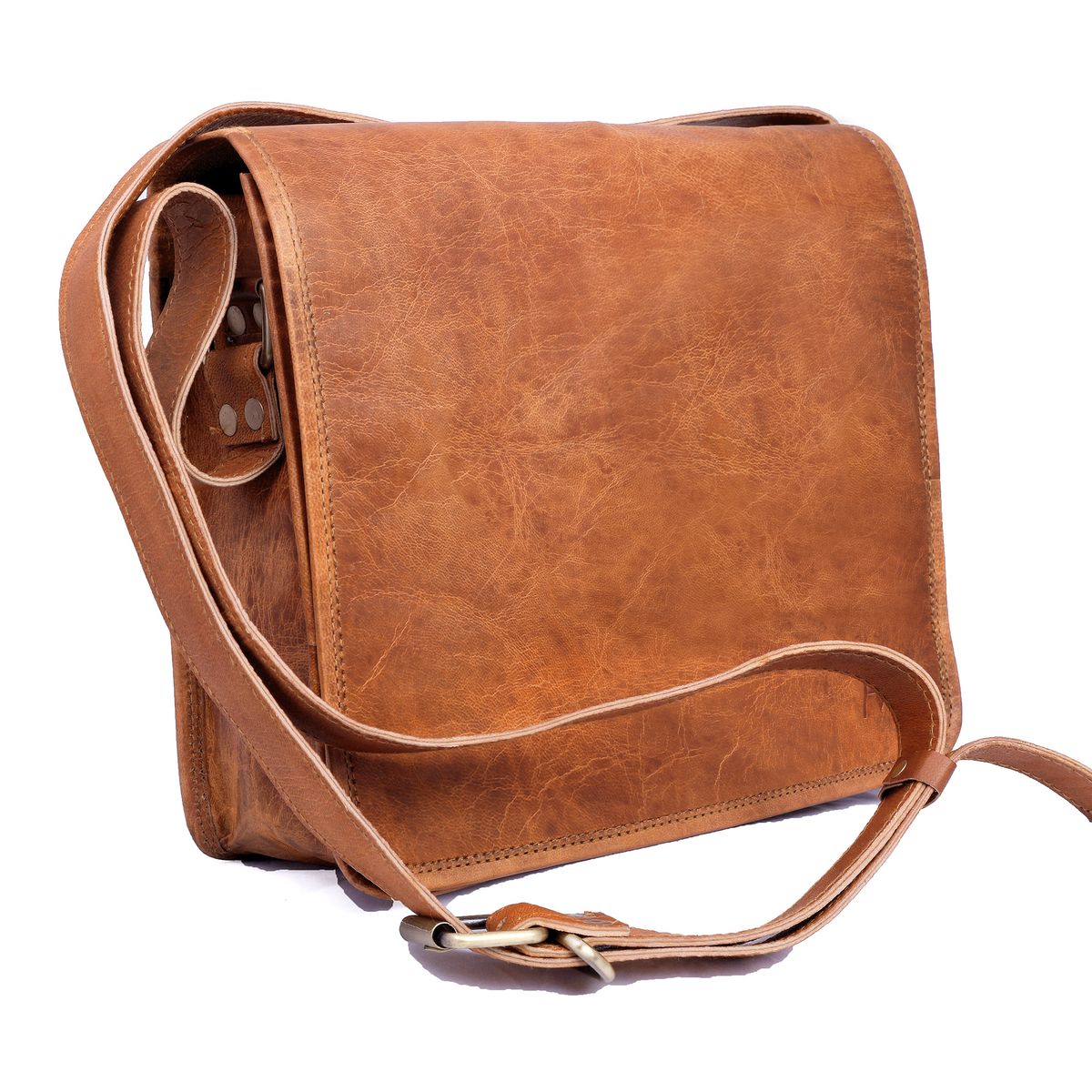 FRANZ MOSSI - Bolso Bandolera de cuero natural Hermoso color café Franz Mossi