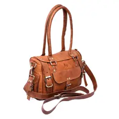 FRANZ MOSSI - Bolso de cuero natural, vintage, cafe, Correa y 2 asas.