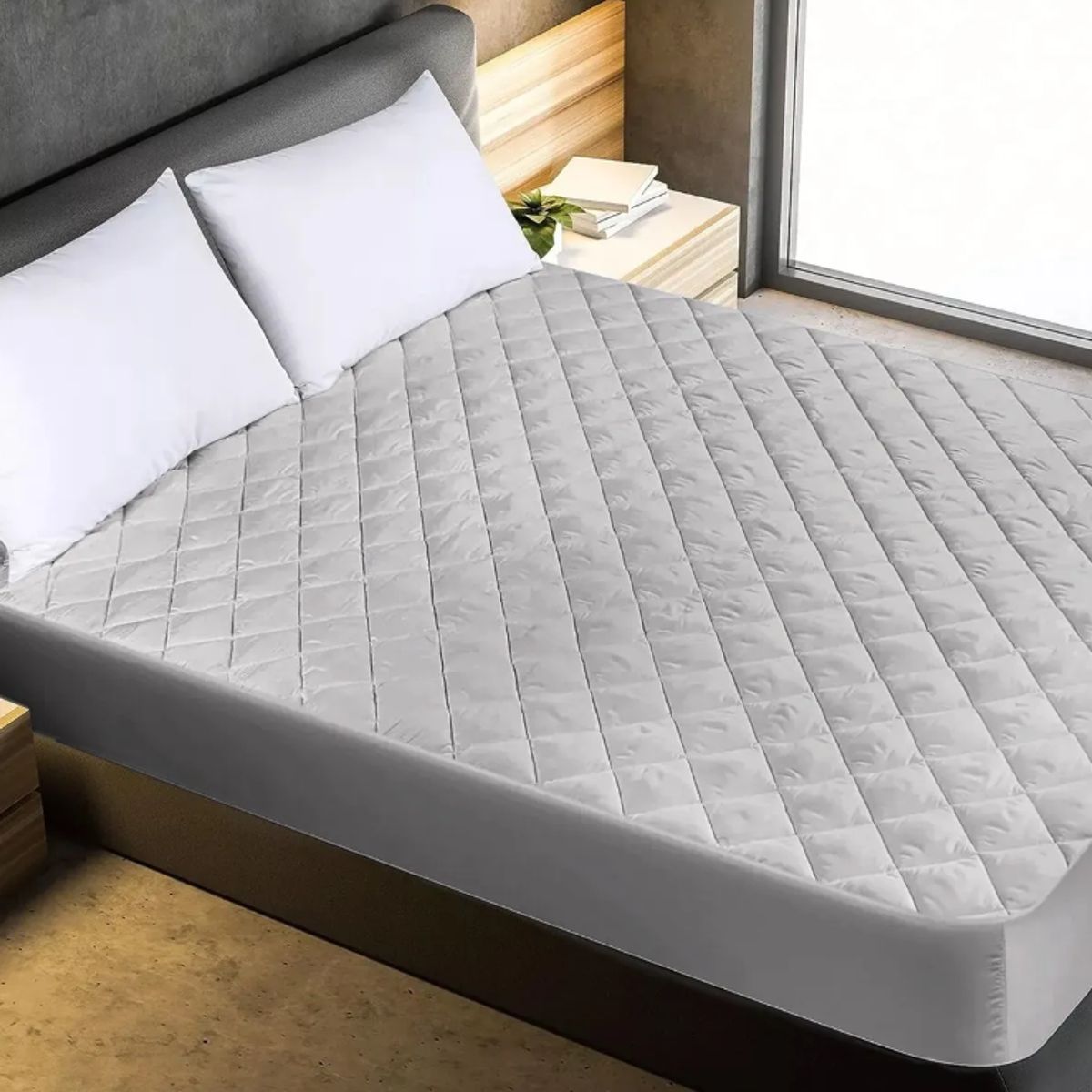 SUPERCENTER - Cubrecolchón Impermeable 1.5 Plazas + Funda De Almohada Gris