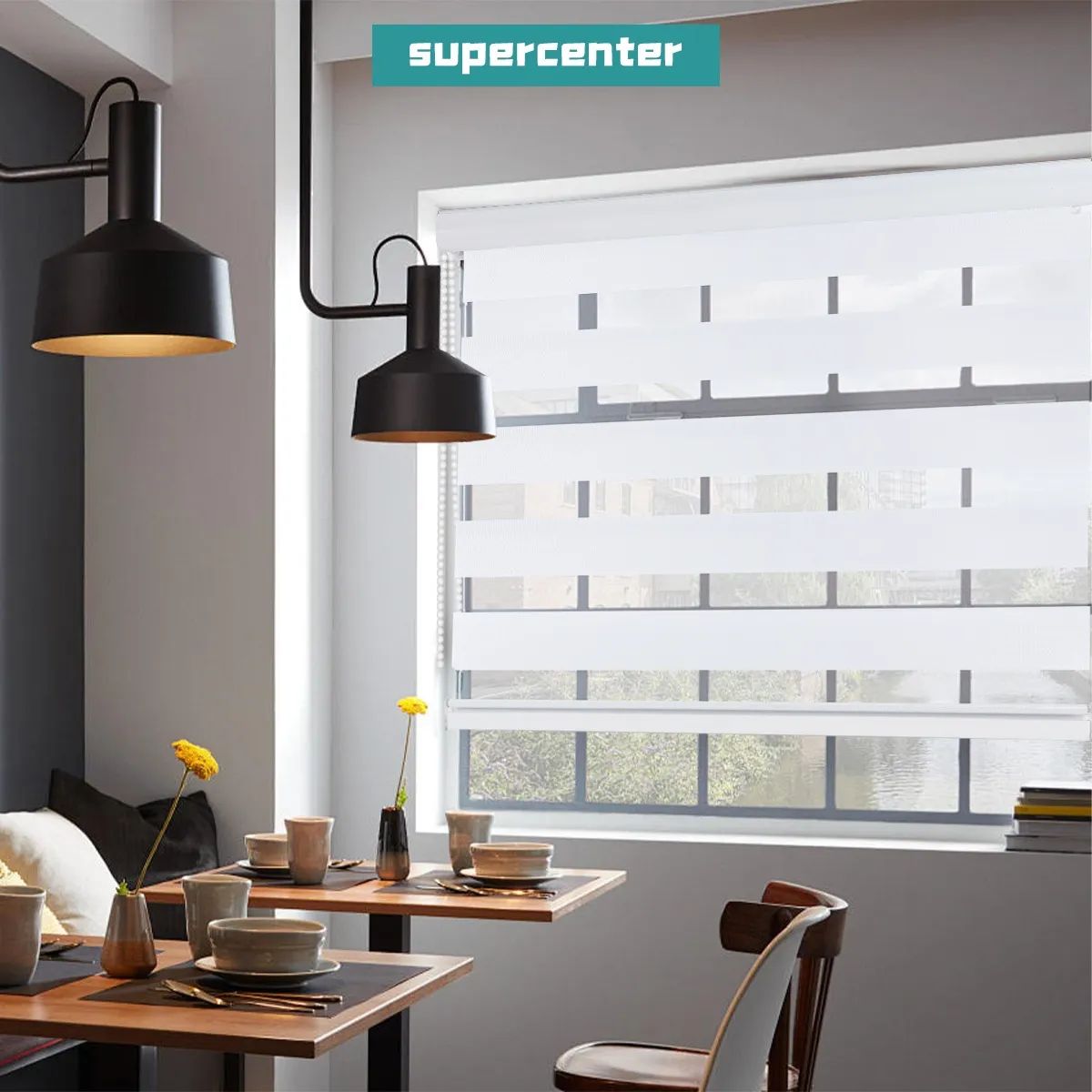 SUPERCENTER - Supercenter Cortina Roller Velo Liso 2 Paños 120 X 200 Cm Blanco