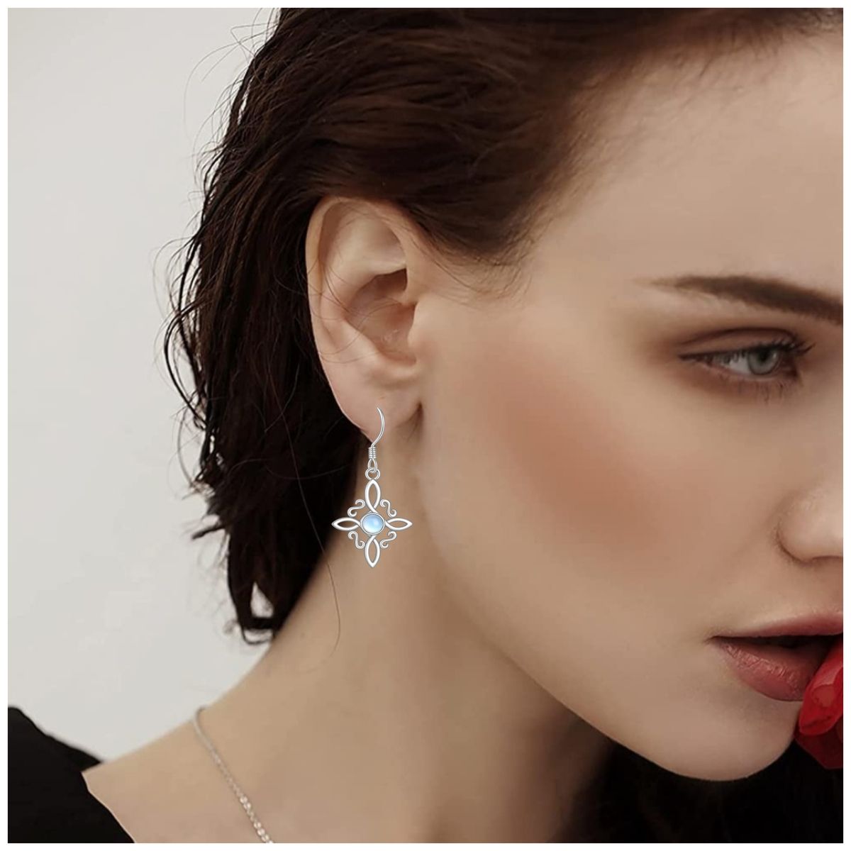 GENERICO - Aros nudo de bruja piedra luna plata 925 joya juvenil mujer