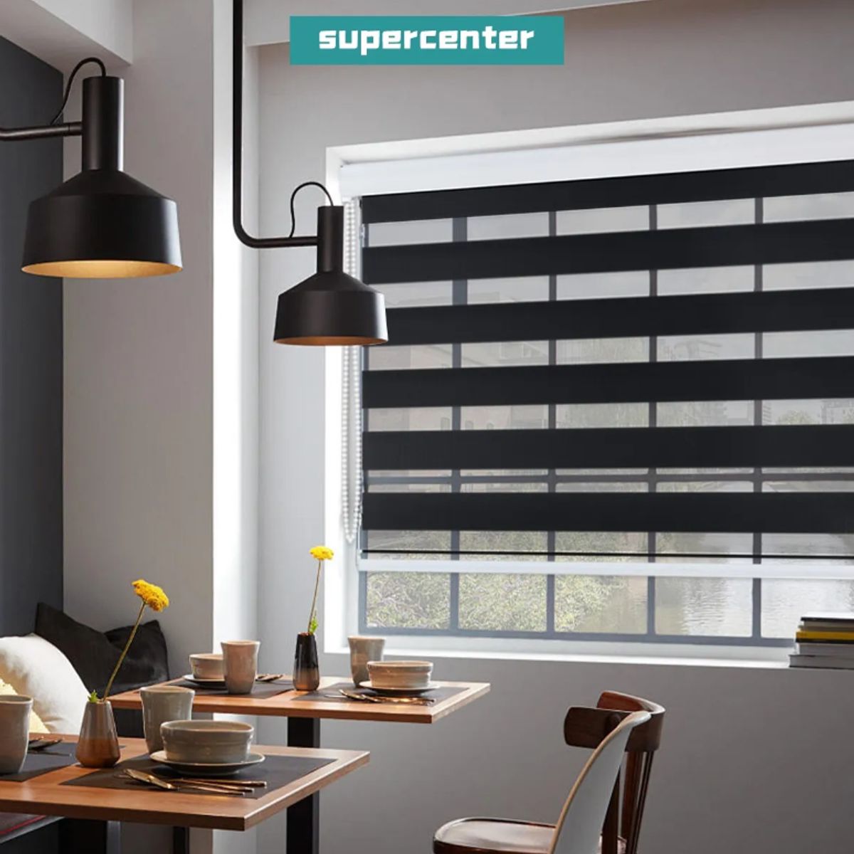 SUPERCENTER - Supercenter Cortina Roller Velo Liso 2 Paños 120 X 200 Cm Negro