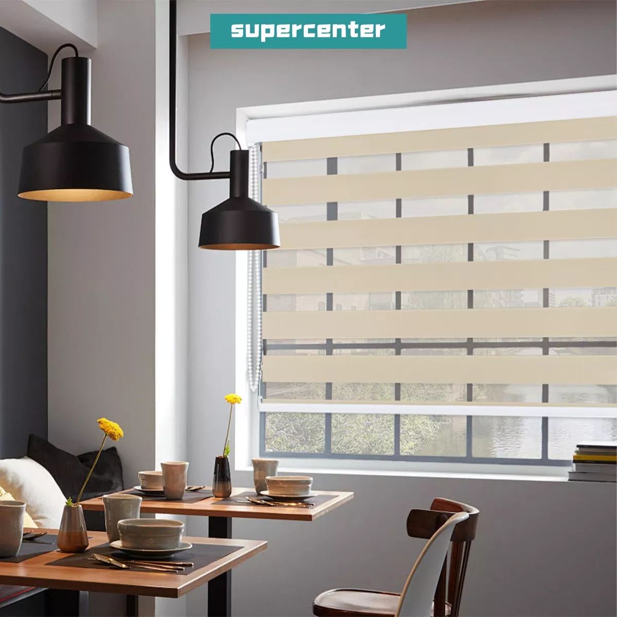 SUPERCENTER - Supercenter Cortina Roller Velo Liso 2 Paños 150 X 200 Cm Beige