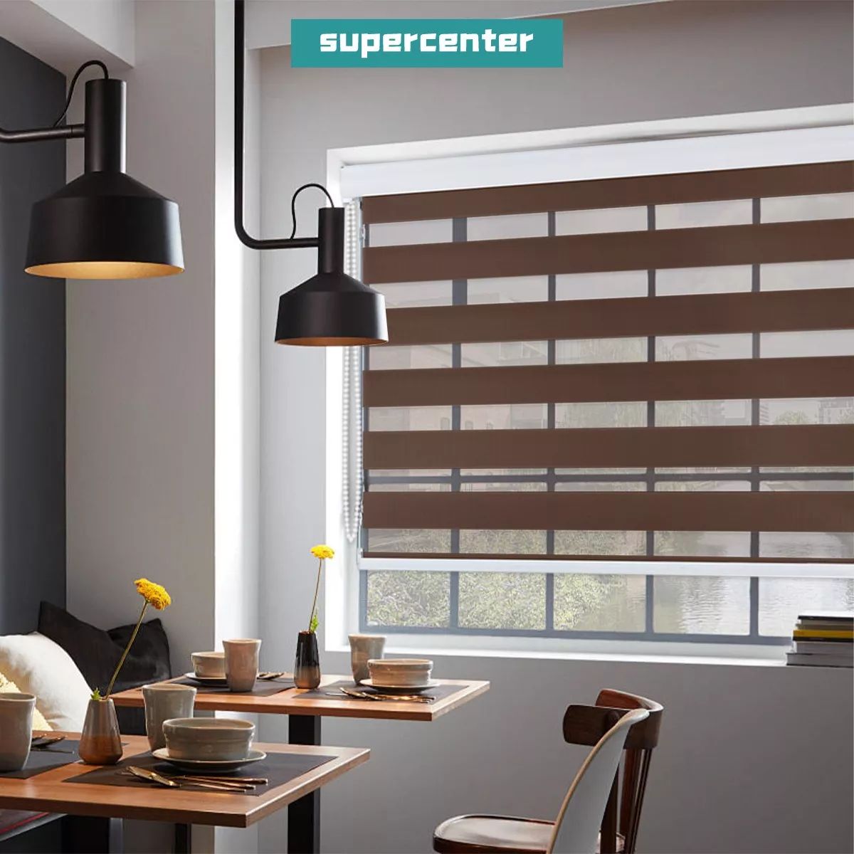 SUPERCENTER - Supercenter Cortina Roller Velo Liso 2 Paños 150 X 200 Cm Marrón claro