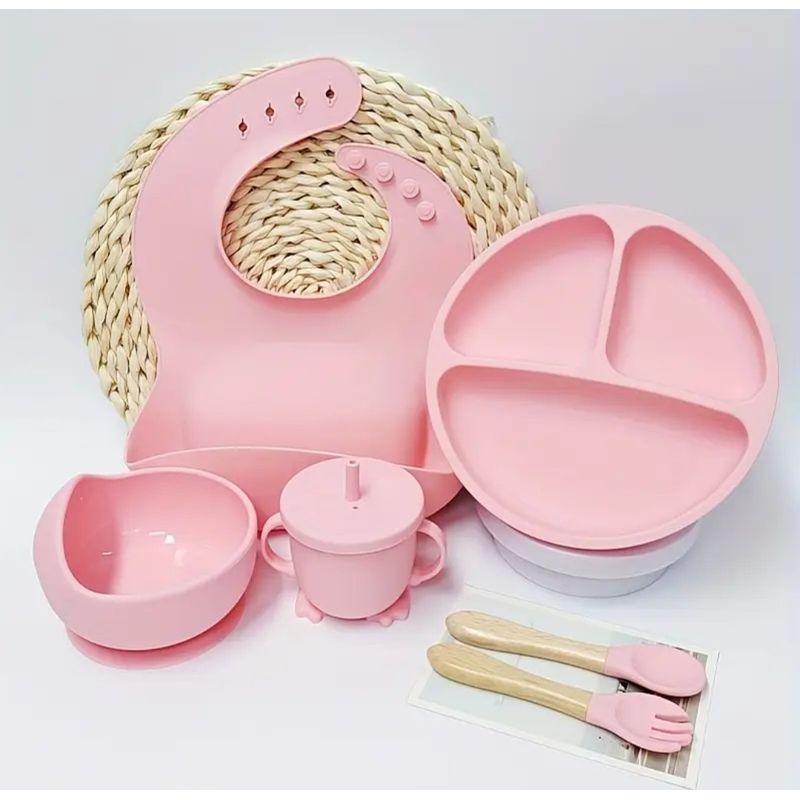 GENERICO - Juego de alimentación silicona para bebe 6 piezas antideslizante rosado 00199RS