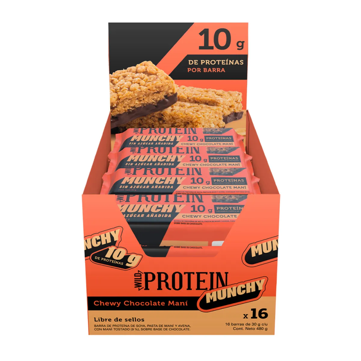 GENERICO - Wild Protein Munchy Chocolate Maní 16 unidades