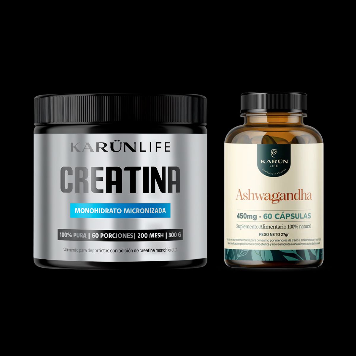 KARUNLIFE - Pack Fuerza Y Calma Ashwagandha 60 cap + Creatina Monohidratada 300gr  Karun Life
