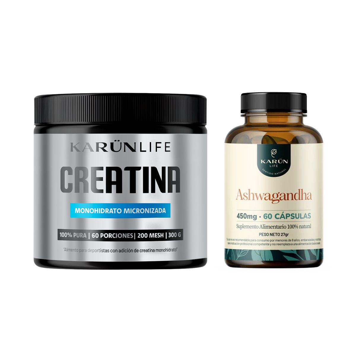 KARUNLIFE - Pack Fuerza Y Calma Ashwagandha 60 cap + Creatina Monohidratada 300gr  Karun Life