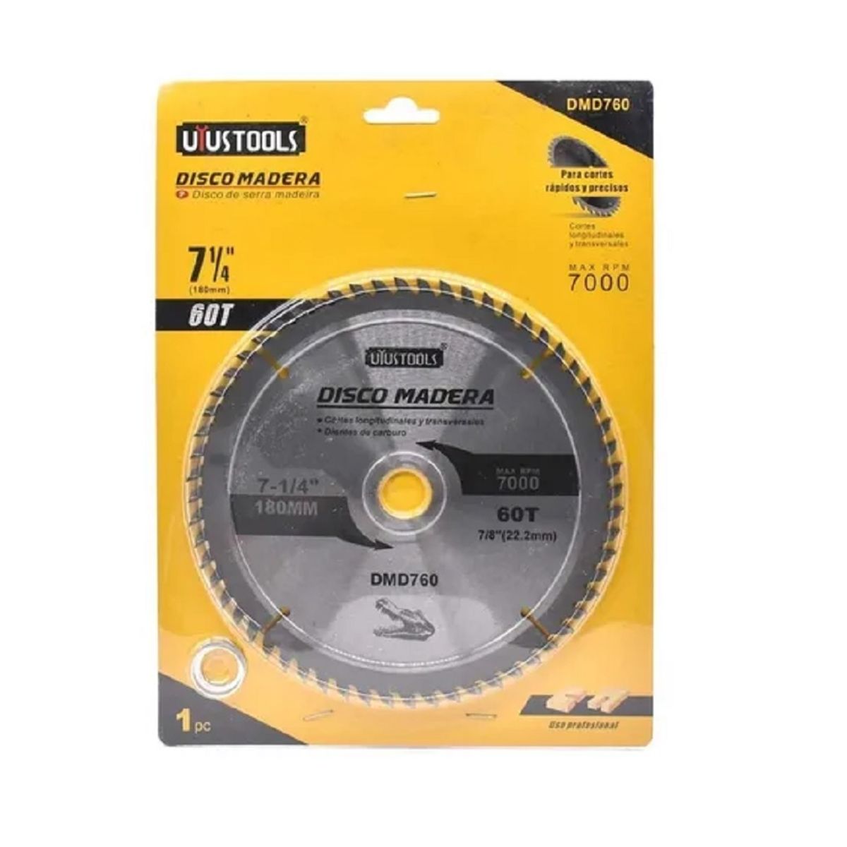 UYUSTOOL - DISCO DE SIERRA CIRCULAR 7 y cuarto PULG 60 DIENTES UYUSTOOLS.