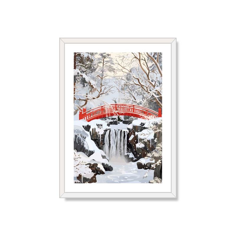ALCUADRADO - Cuadro Individual Puente Rojo en la Nieve Blanco 70x50cm