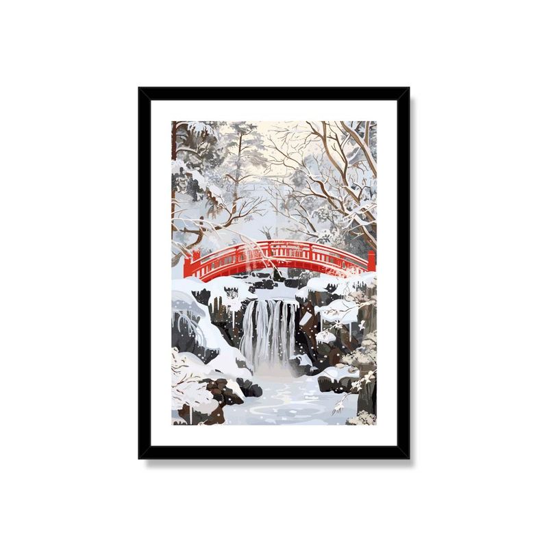 ALCUADRADO - Cuadro Individual Puente Rojo en la Nieve Negro 70x50cm