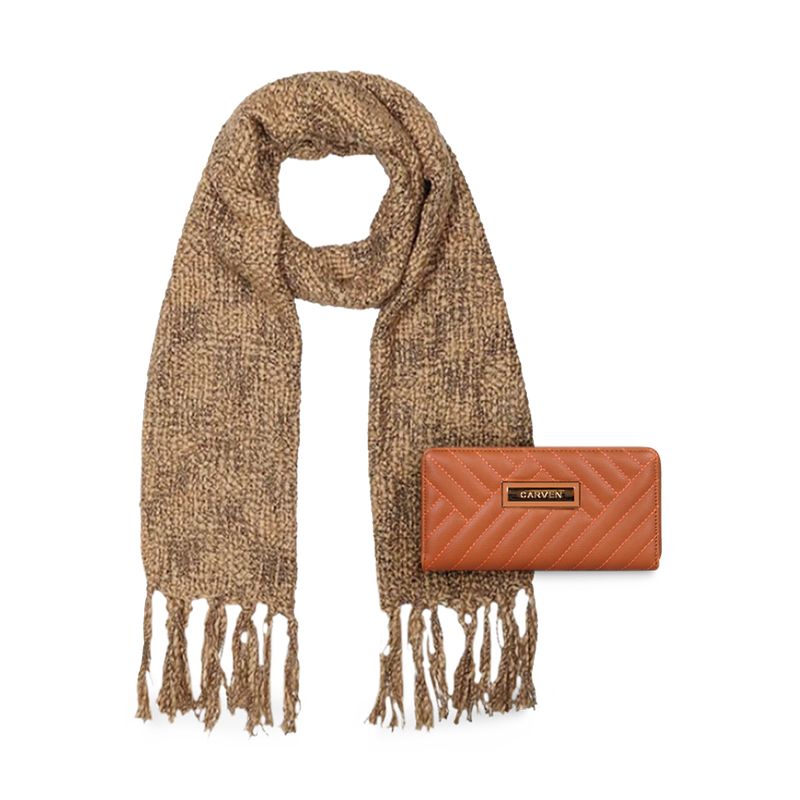 CARVEN - Pack Billetera Ava brown + Pañuelo Carven