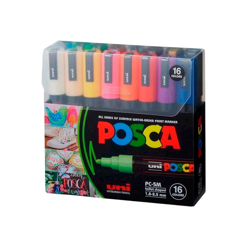 UNI POSCA - Marcador Uni Posca set 16 Colores 5M (1.8mm-2.5mm)