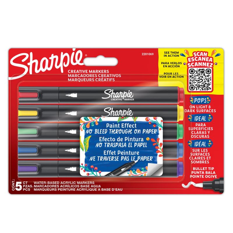 SHARPIE - Marcador Sharpie Acrílico Punta Bala 5 colores