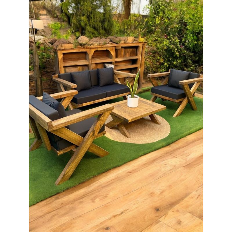 GENERICO - TERRAZA RÚSTICA MIARUSTE MODELO EQUIS 4 CUERPOS COLOR ROBLE/NEGRO