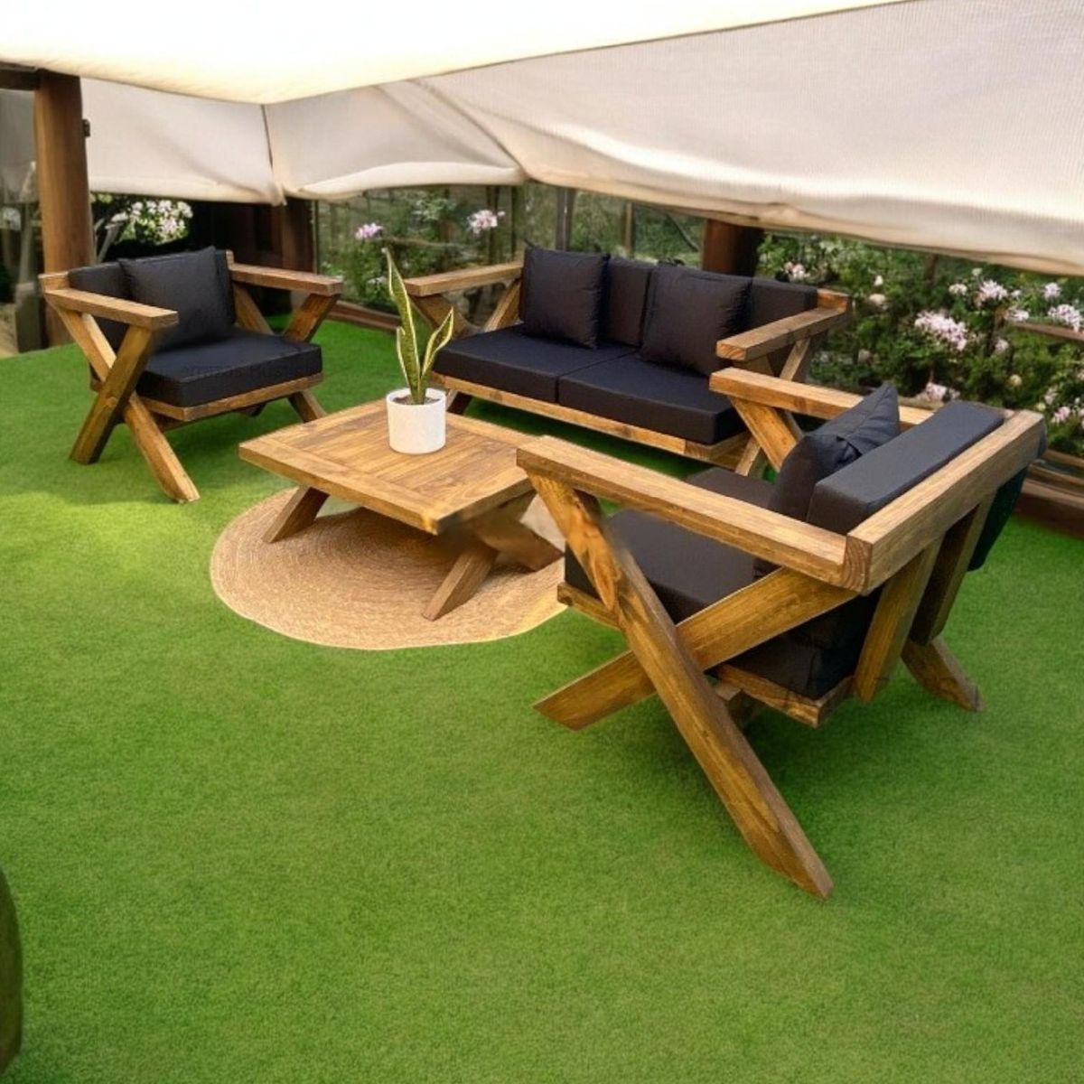 MIARUSTE - TERRAZA RÚSTICA MIARUSTE MODELO EQUIS 4 CUERPOS COLOR ROBLE/NEGRO