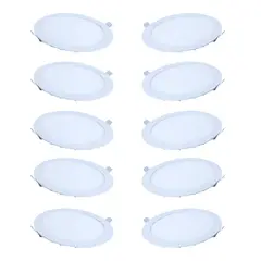 WANT - 10 Focos Panel Led 18W Redondo Embutido 220/205mm Luz Cálida