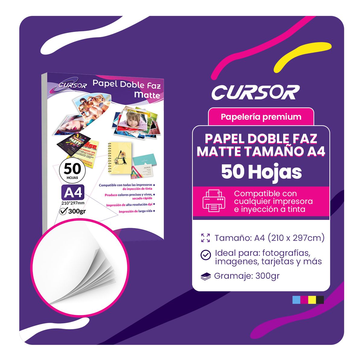 CURSOR - Papel Fotografico Alta Doble Matte A4 300g 50 hojas - A4