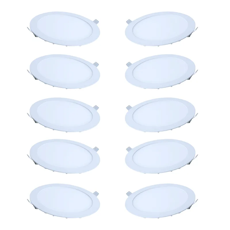 WANT - 10 Focos Panel Led 18W Redondo Embutido 220/205mm Luz Neutra