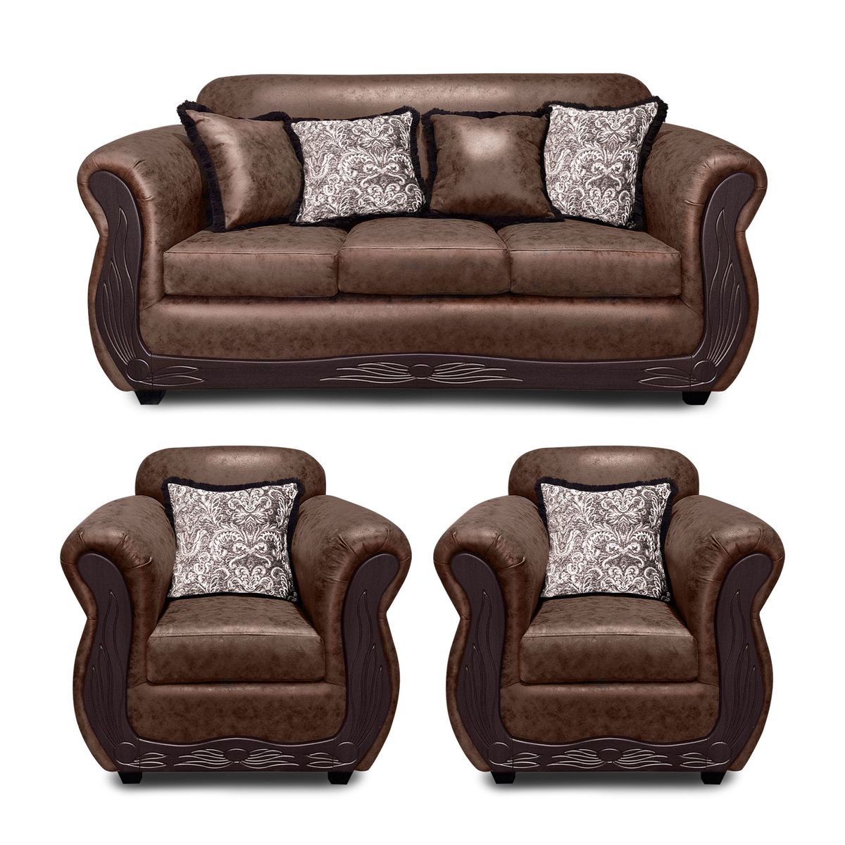 AMERICA DECORA - Living Con Resorte Estructural 5 Cuerpos 3-1-1 San Luis Envejecido Grande Cafe Claro