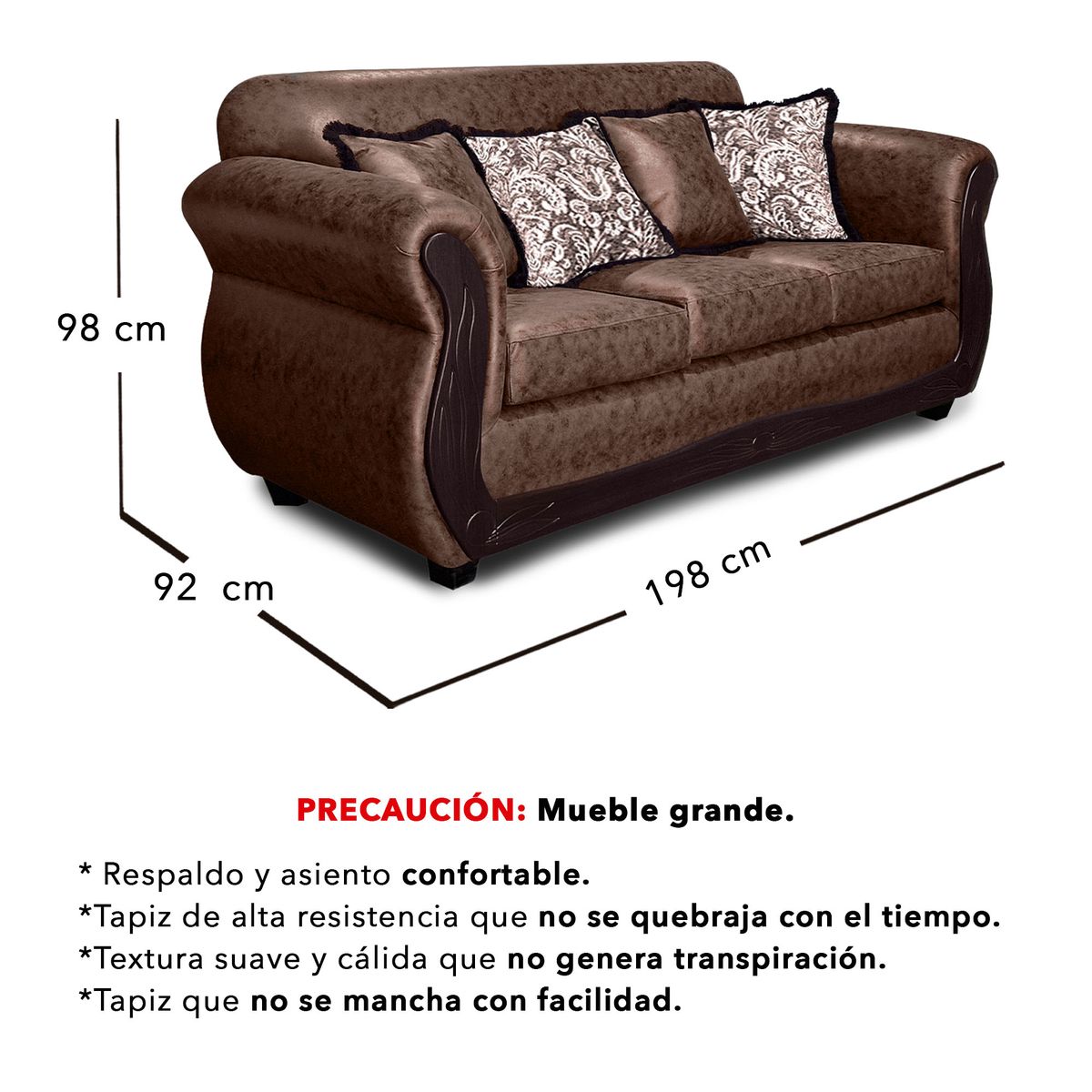 AMERICA DECORA - Living Con Resorte Estructural 5 Cuerpos 3-1-1 San Luis Envejecido Grande Cafe Claro