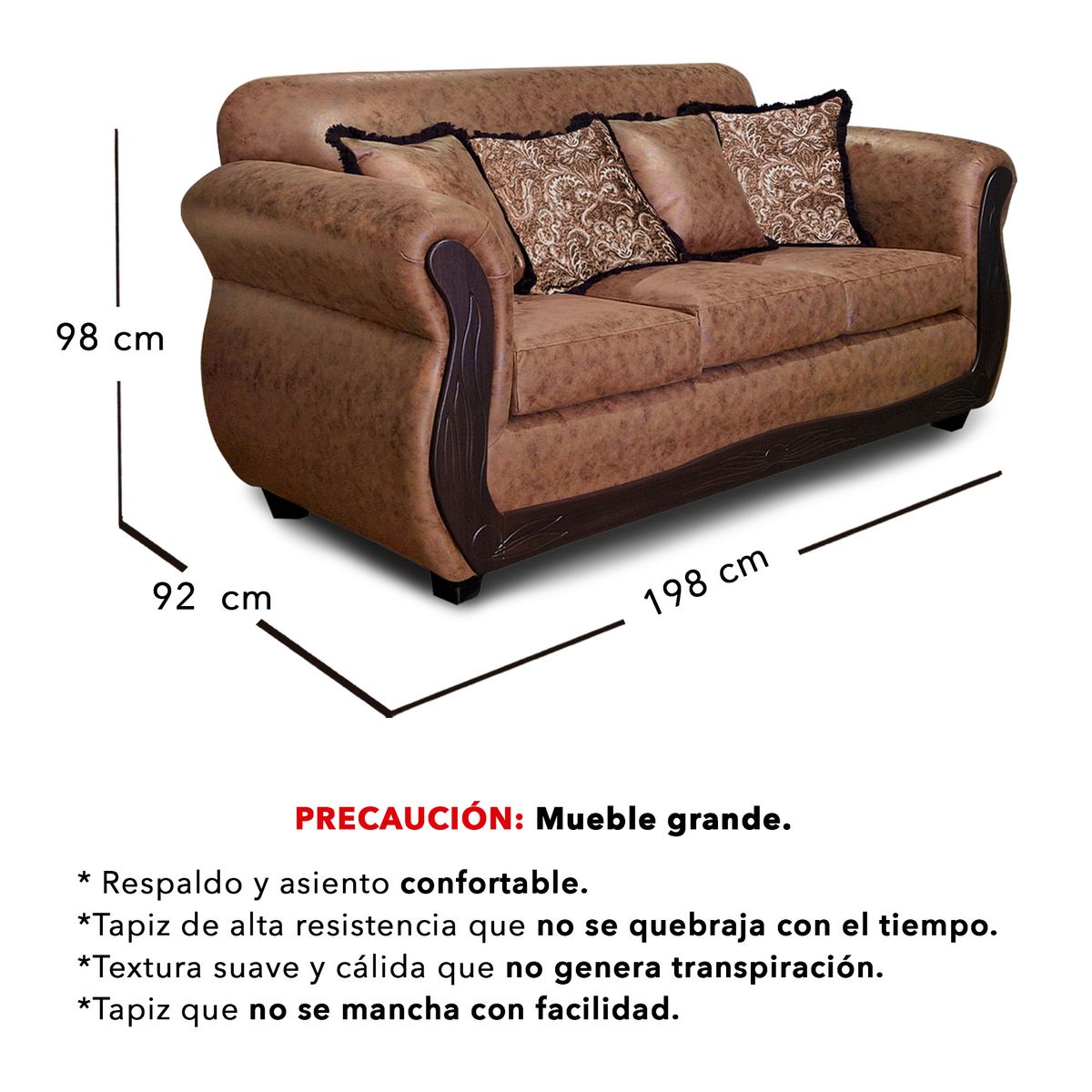 AMERICA DECORA - Living Con Resorte Estructural 5 Cuerpos 3-1-1 San Luis Envejecido Grande Terracota