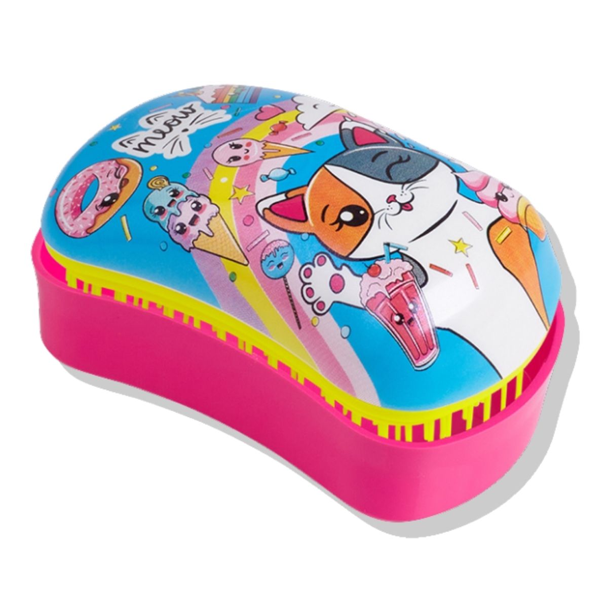 DESSATA - Cepillo Desenredante Mini Meow Amarillo Fucsia Dessata