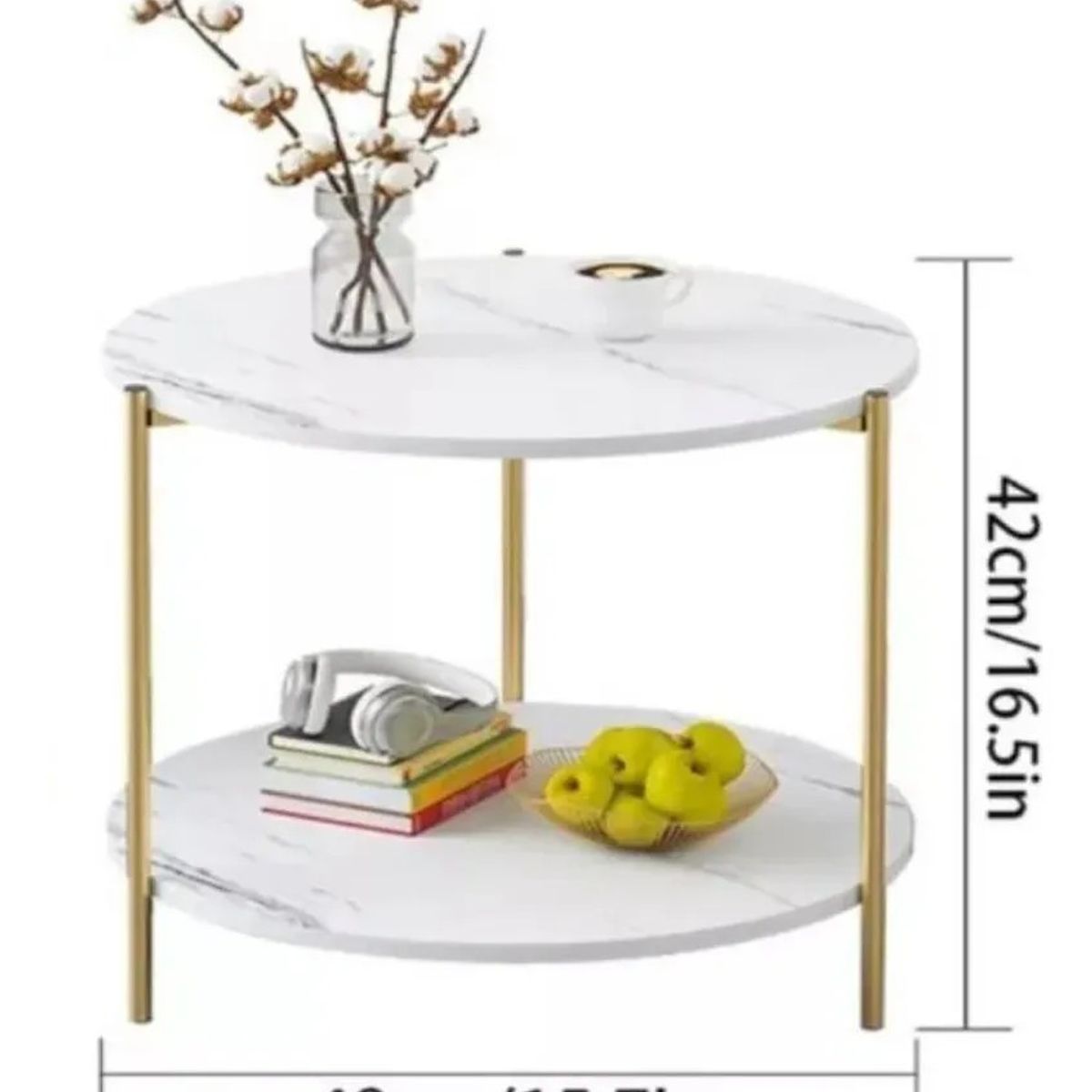 MUNDO MAGIA - Mesa Auxiliar Decorativa Para Sala Color Blanco Y Dorado