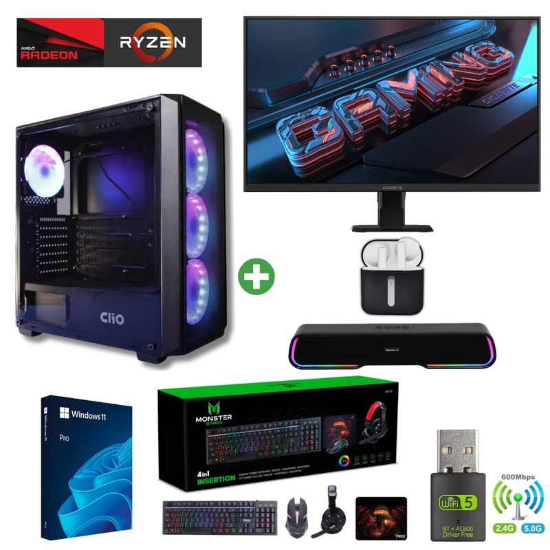 AMD CORP - Pc AMD Ryzen 5 5500 - 32GB - RX 6600 - 2TB - (Monitor 27" + Parlante + HP) P1