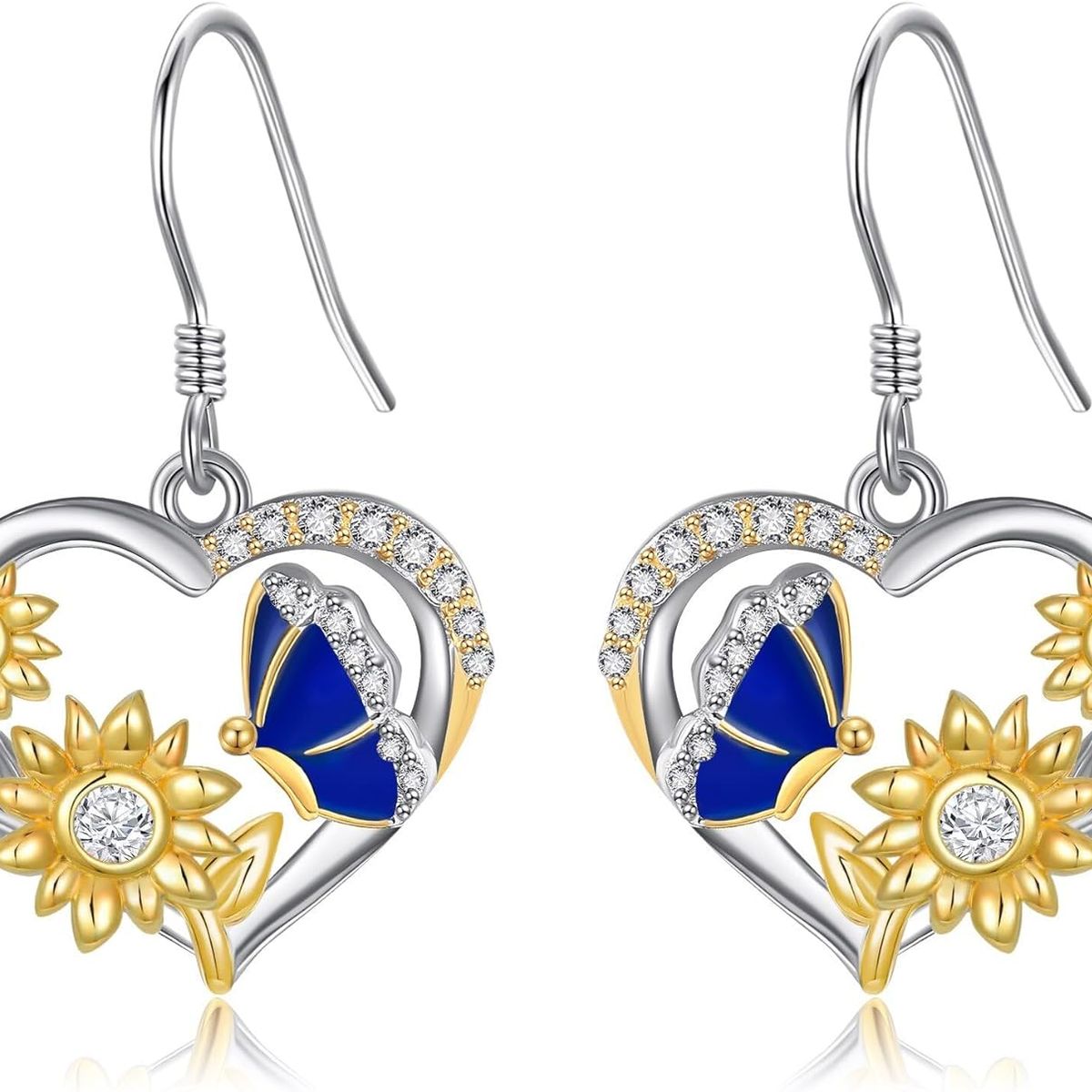 GENERICO - Aros girasol mariposa plata 925 joya mujer
