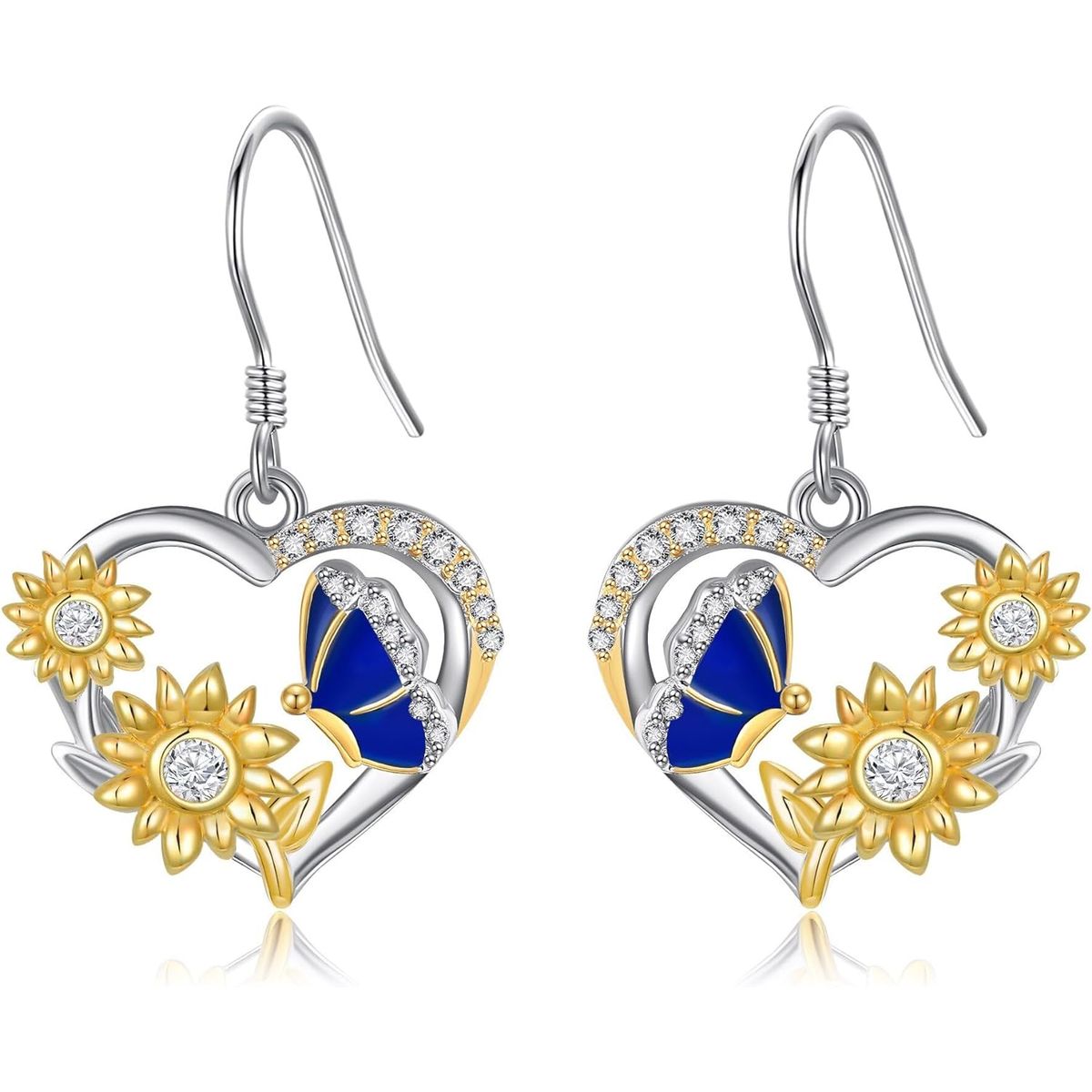 GENERICO - Aros girasol mariposa plata 925 joya mujer