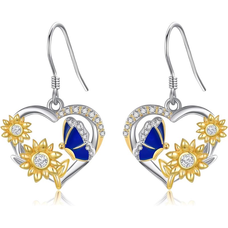 GENERICO - Aros girasol mariposa plata 925 joya mujer