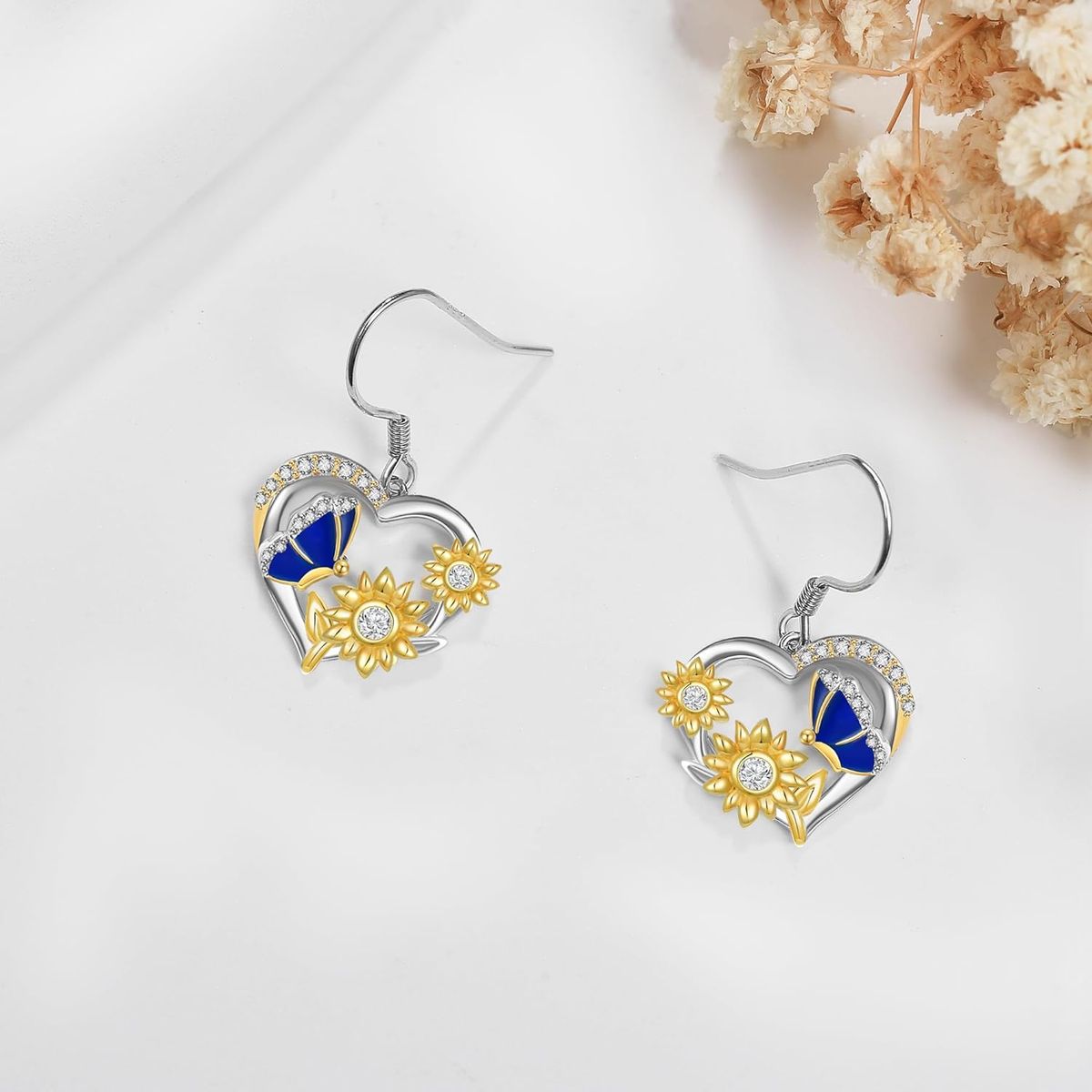 GENERICO - Aros girasol mariposa plata 925 joya mujer