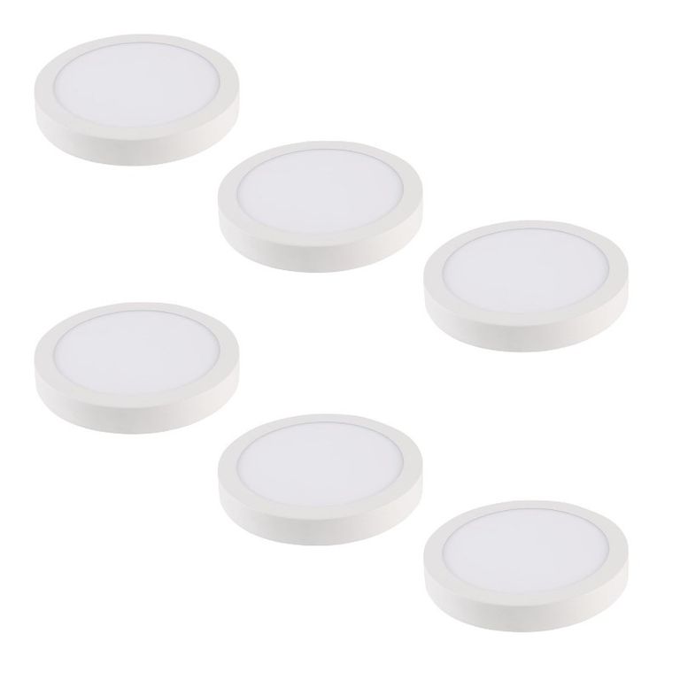 6 Focos Panel Led 18W Redondo Sobrepuesto 225mm Luz Fria