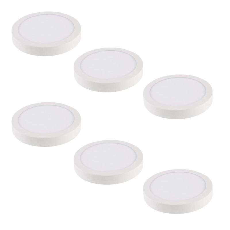 WANT - 6 Focos Panel Led 18W Redondo Sobrepuesto 225mm Luz Fría