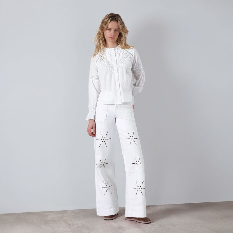 RAINDOOR - Pantalón Flores Tachas Wide Leg Mujer Raindoor