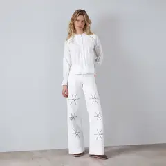 RAINDOOR - Pantalón Flores Tachas Wide Leg Mujer