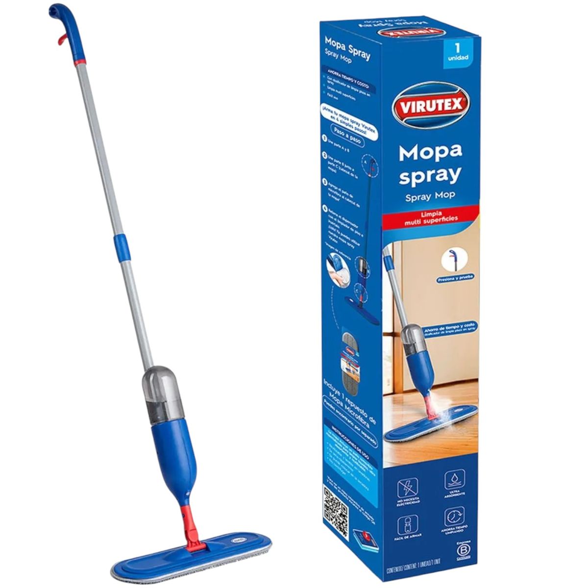 VIRUTEX - Mopa Spray Microfibra Trapeador Ligero Atomizador Virutex